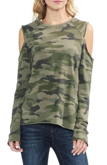Women's Vince Camuto Cold Shoulder Camo Sweatshirt - Green