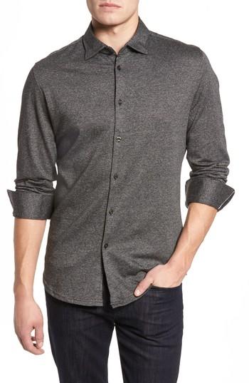Men's Stone Rose Slim Fit Diamond Jacquard Knit Sport Shirt, Size - Black