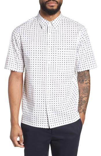 Men's Theory Bruner Trim Fit Dot Short Sleeve Sport Shirt - White