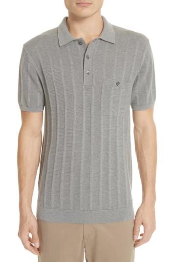 Men's Todd Snyder Ribbed Silk & Cotton Polo Shirt - Grey