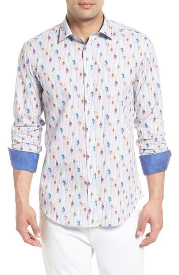 Men's Bugatchi Shaped Fit Caged Bird Sport Shirt - Red
