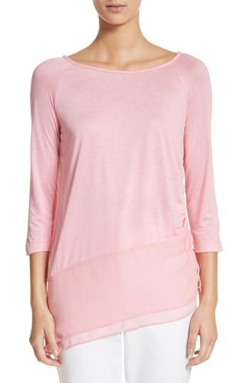 Women's St. John Collection Silk Georgette & Jersey Asymmetrical Blouse - Pink