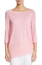 Women's St. John Collection Silk Georgette & Jersey Asymmetrical Blouse - Pink