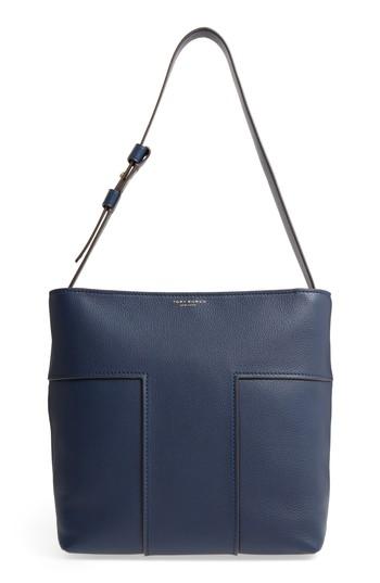 Tory Burch Block-t Pebbled Leather Hobo - Blue