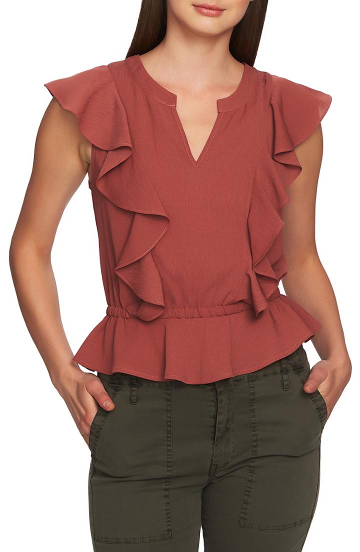 Women's 1.state Flounced Gauze Top - Red