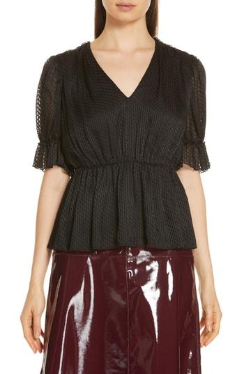 Women's Lewit Jacquard Peplum Top - Black