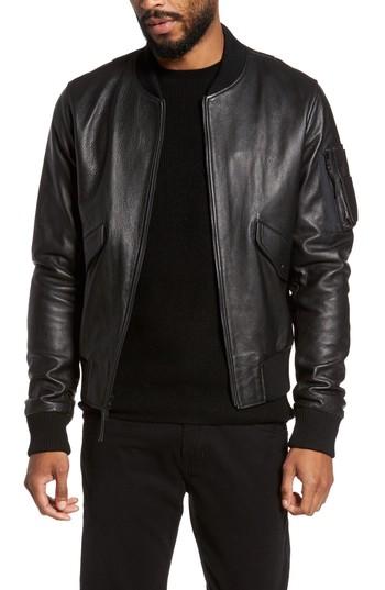Men's Vince Lambskin Bomber Jacket - Black