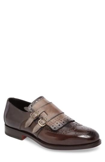 Men's Santoni Goodwin Double Monk Strap Shoe D - Grey