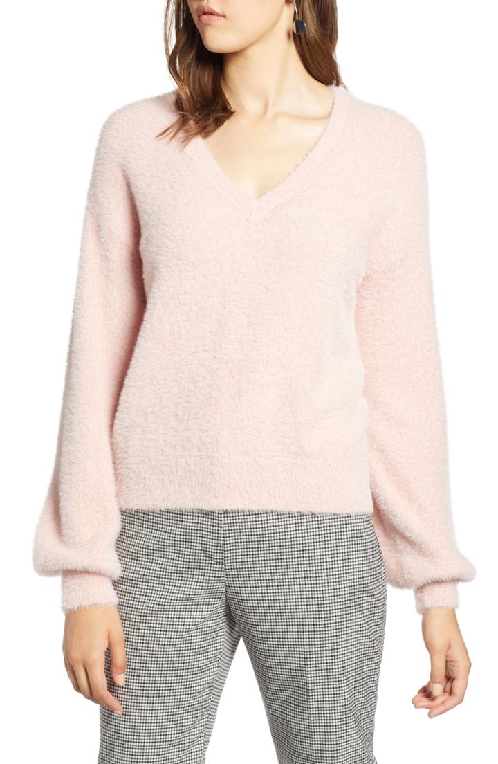 Women's Halogen Fuzzy V-neck Sweater