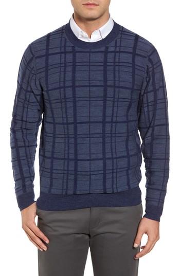 Men's Bobby Jones Tonal Grid Wool Sweater - Blue