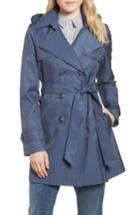 Petite Women's Halogen Detachable Hood Trench Coat P - Blue