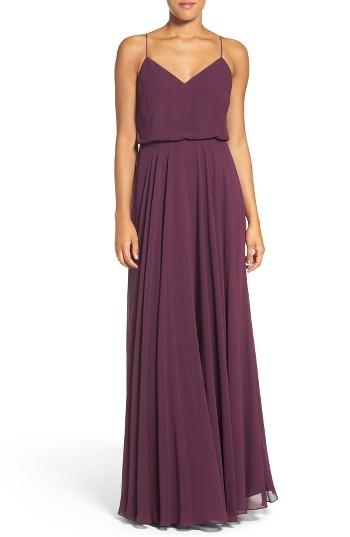 Women's Jenny Yoo Inesse Chiffon V-neck Spaghetti Strap Gown