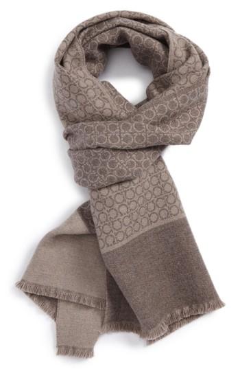 Men's Salvatore Ferragamo Gancini Print Wool Scarf, Size - Beige