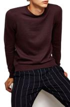 Men's Topman Classic Crewneck Sweater, Size - Burgundy