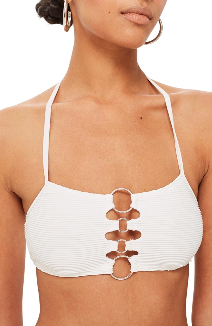 Women's Topshop Halter Neck Ring Crop Top Us (fits Like 10-12) - White
