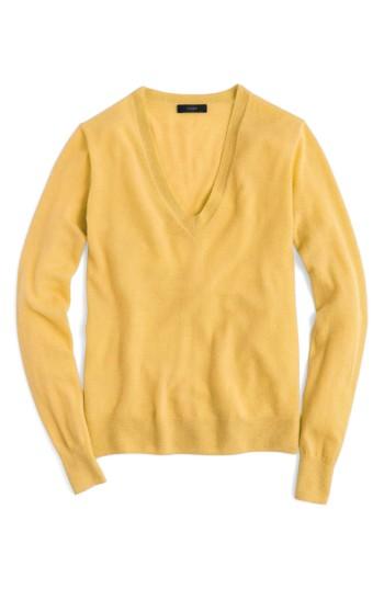 Women's J.crew V-neck Italian Featherweight Cashmere Sweater - Yellow