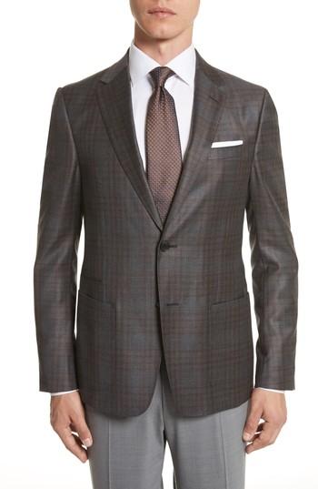 Men's Z Zegna Trim Fit Check Wool Sport Coat Us / 48 Eu S - Grey