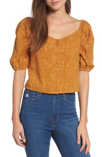 Women's Moon River Embroidered Puff Sleeve Top
