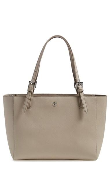 Tory Burch 'small York' Saffiano Leather Buckle Tote - Grey