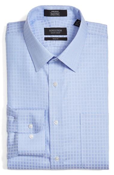 Men's Nordstrom Men's Shop Smartcare(tm) Trim Fit Check Dress Shirt - 32/33 - Blue