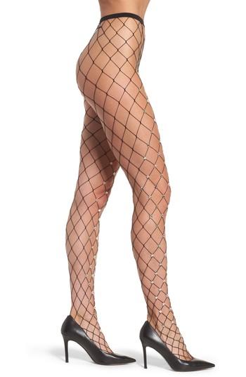 Women's Lirika Matoshi Silver Starry Fishnet Tights, Size - Black