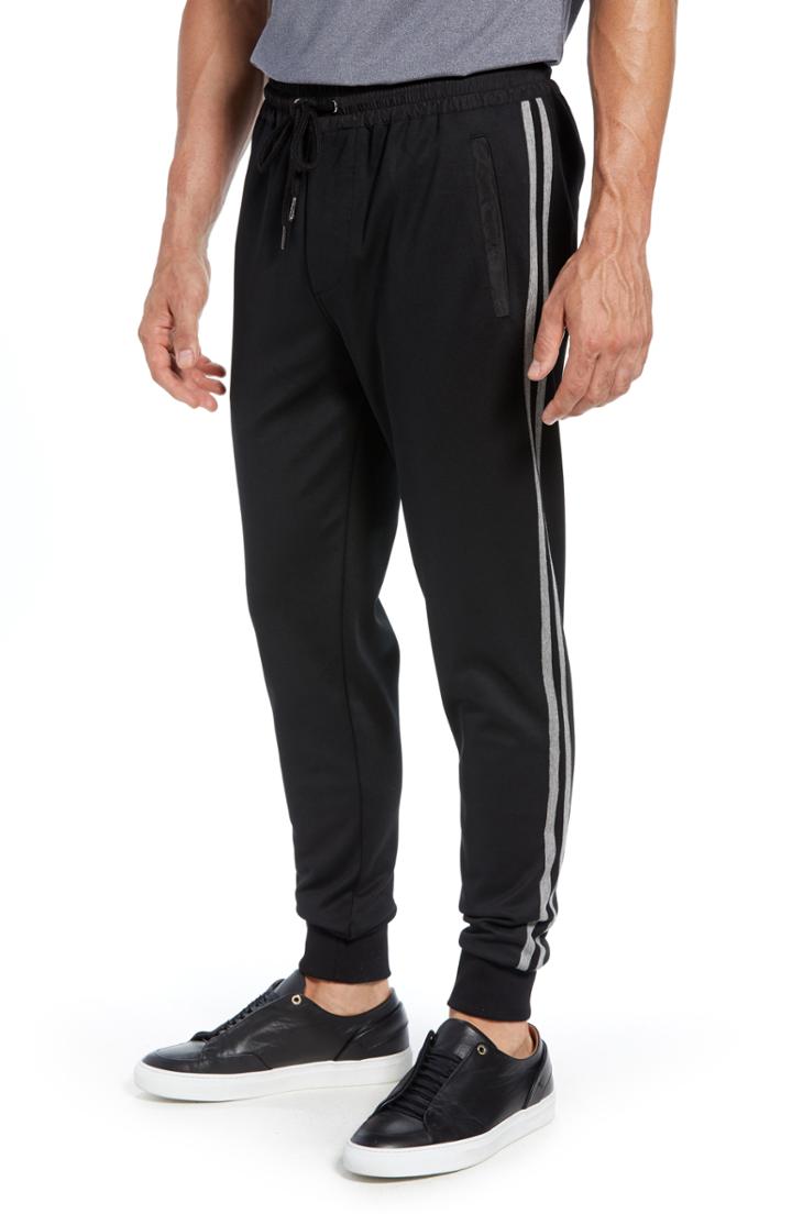 Men's Bugatchi Stripe Jogger Pants, Size - Black