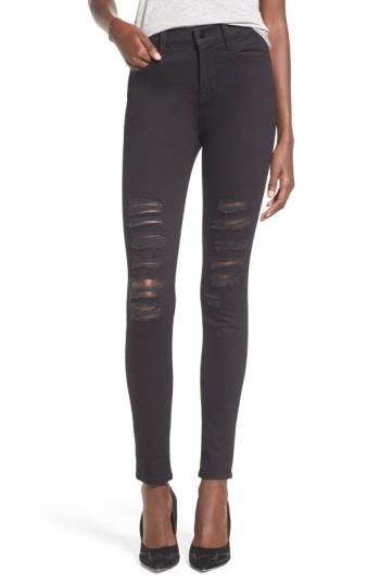Women's J Brand Maria Ripped High Waist Skinny Jeans - Black
