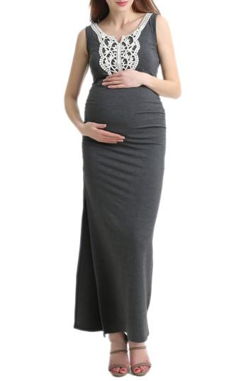 Women's Kimi And Kai Bethany Crochet Trim Maternity Maxi Dress - Grey