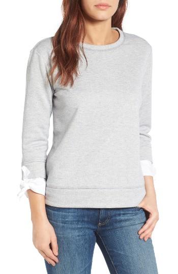Petite Women's Gibson Tie Sleeve Sweatshirt, Size P - Grey