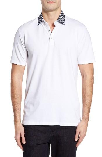 Men's Stone Rose Medallion Collar Pique Polo - White