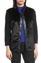 Women's Ming Wang Faux Fur Snap Front Jacket - Black