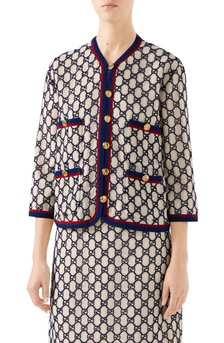 Women's Gucci Gg Macrame Crop Jacket Us / 40 It - Blue