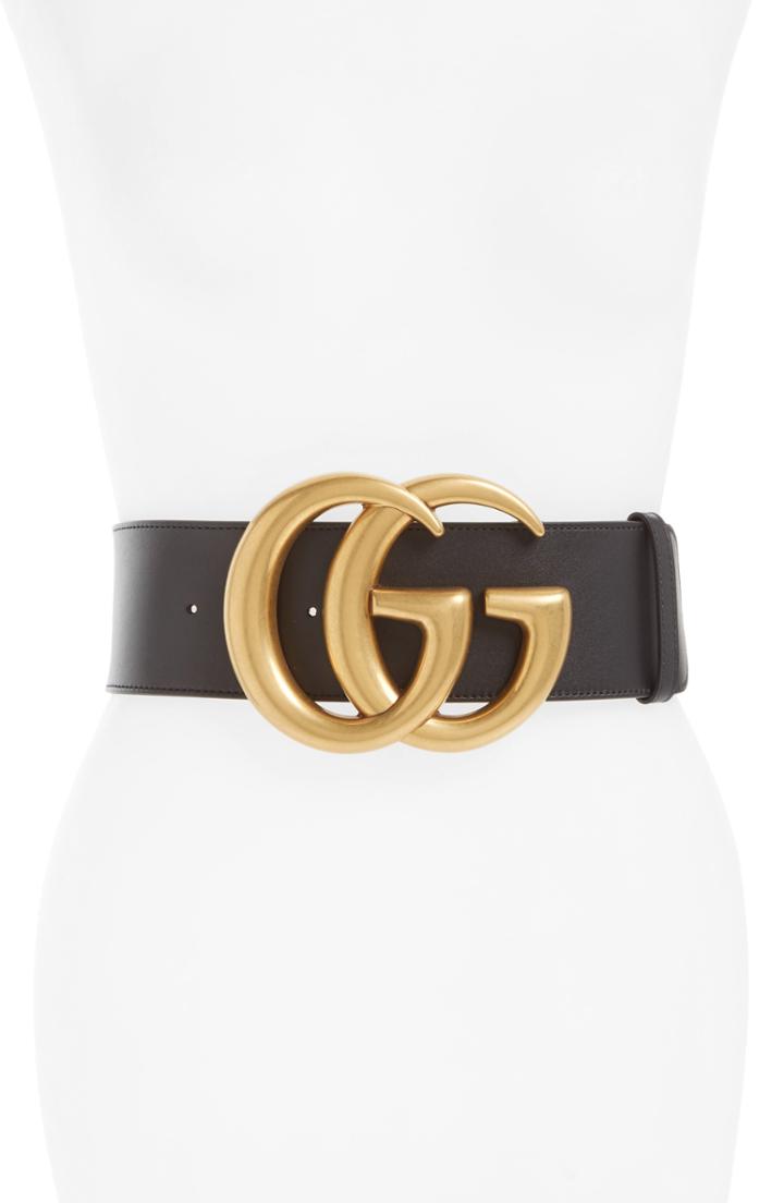 Women's Gucci Gg Crystal Logo Leather Belt 0 - Nero/ Ruby