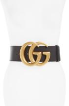 Women's Gucci Gg Crystal Logo Leather Belt 0 - Nero/ Ruby