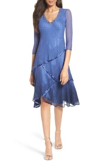 Petite Women's Komarov Embellished Tiered Chiffon Dress P - Blue
