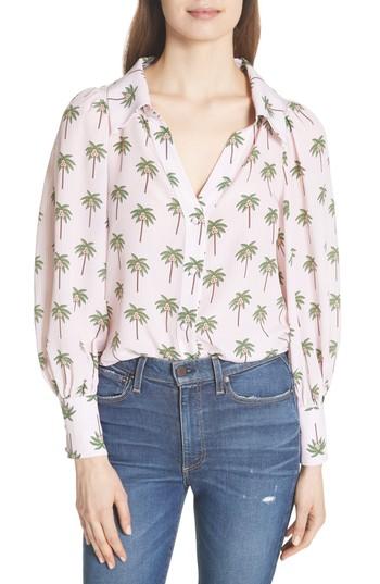 Women's Alice + Olivia Salome Palm Print Silk Blouse - White