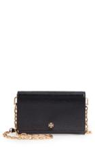 Women's Tory Burch Robinson Patent Leather Wallet On A Chain - Black