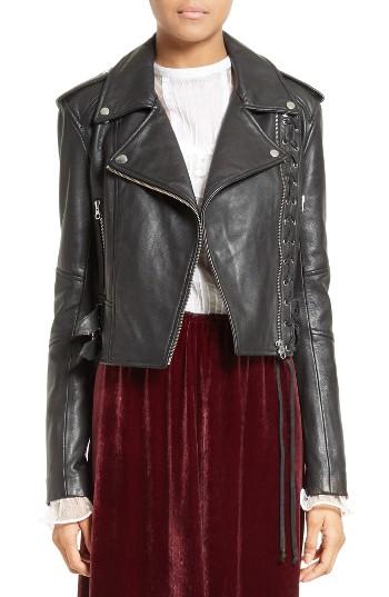 Women's Mcq Alexander Mcqueen Lace-up Leather Jacket Us / 36 It - Black