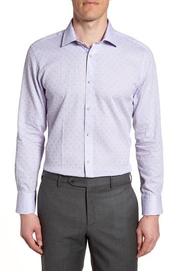 Men's Ted Baker London Racking Trim Fit Dot Dress Shirt 34/35 - Purple