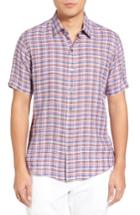 Men's Zachary Prell Bean Trim Fit Plaid Linen Sport Shirt, Size - Red