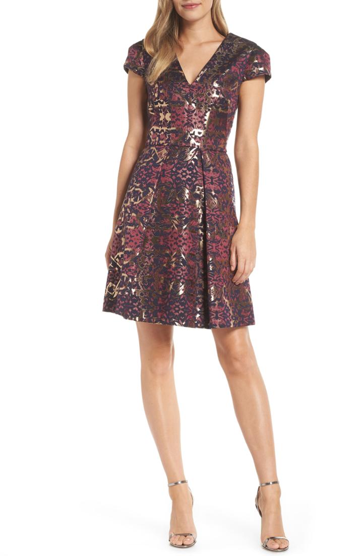 Women's Vince Camuto Metallic Jacquard Fit & Flare Dress - Pink