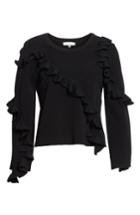 Women's Milly Abstract Ruffle Pullover - Black