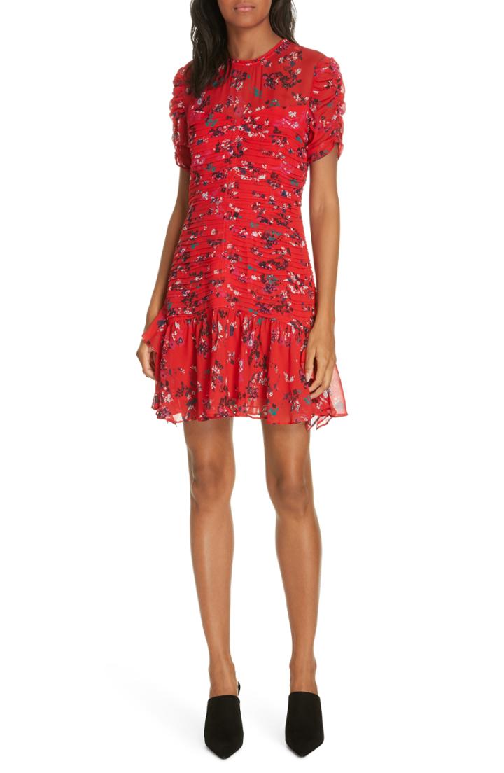 Women's Tanya Taylor Carti Pintuck Detail Silk Chiffon Dress - Red