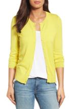 Petite Women's Halogen Three Quarter Sleeve Crewneck Cardigan, Size P - Yellow