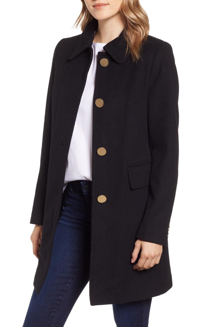 Women's Tahari Sophie A-line Wool Blend Coat - Black