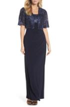 Women's Alex Evenings Sequin Embellished Gown With Bolero Jacket - Blue