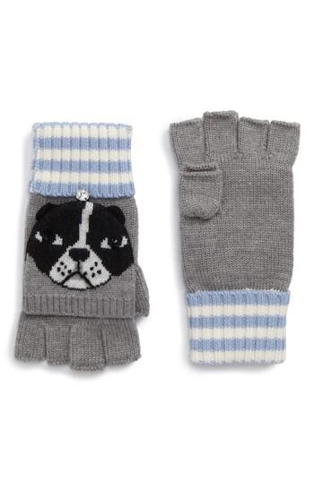 Women's Kate Spade New York French Bulldog Merino Wool Pop-top Mittens, Size - Grey