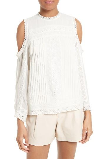 Women's Alice + Olivia Ofelia Eyelet Embroidered Cold Shoulder Blouse