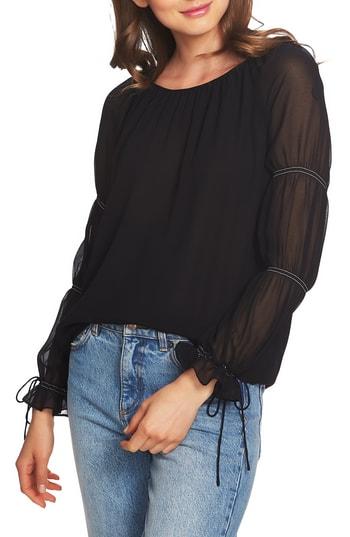 Women's 1.state Double Gathered Sleeve Blouse - Black
