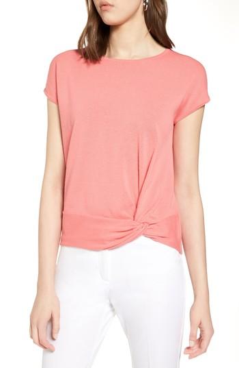 Women's Halogen Twist Front Cotton Sweater - Coral